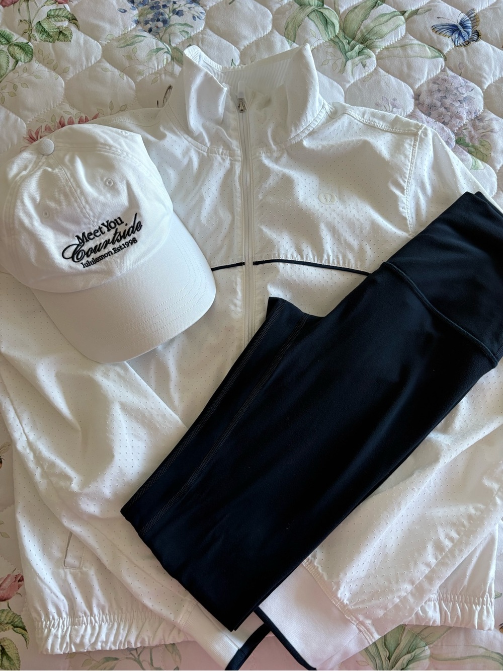 Lululemon track jacket White Athletic  with navy Leggings & matching lulu hat